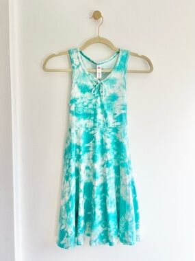 Justice Girls Teal and White Tie-Dye Sleeveless Tank Dress | Girls (12)